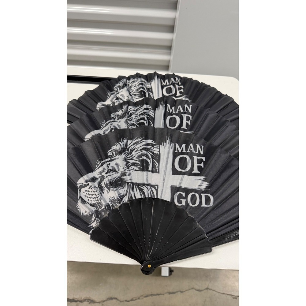 Threehoney Man of God Christian Folding Hand Fan Lion Cross Black 36 Pcs Bulk